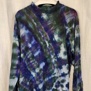 Oregon Rain tie-dyed long sleeve mock neck pullover, size Large-Tall